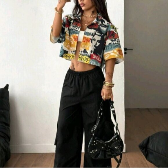 Summe All-Season Streetwear Hip-Hop Vintage Preppy Plaid Loose Cropped Shirt - Picture 5 of 5